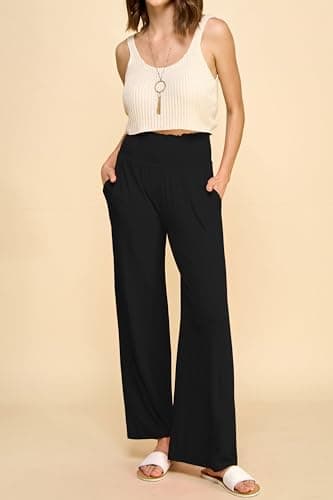 Johnny Women's Elastic High-Waisted Palazzo Pants with Pocket