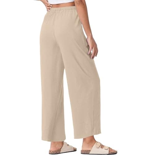Trendy Women's Wide Leg Linen Pants with Elastic Waistband