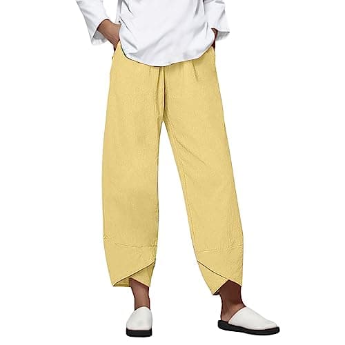 Casual Women's Cotton Linen Capri Pants with Pockets