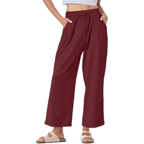 Trendy Women's Wide Leg Linen Pants with Elastic Waistband