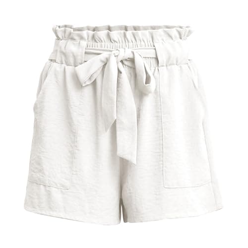 2025 High Waist Elastic Linen Shorts with Bowknot Pockets for Women