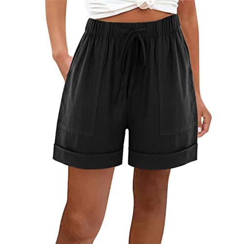 Yxzogd Cotton Linen Shorts for Women Loose Summer Pants with Pockets
