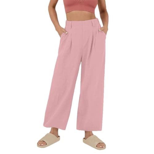 Yxzogd Women's High-Waisted Wide Leg Cotton Pants for Summer Beach Wear
