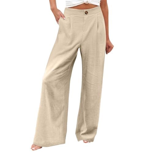 Stylish Women's Wide Leg Office Pants with Pockets Solid Slacks