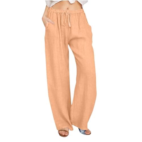 Yxzogd Women's Wide Leg Elastic Drawstring Linen Pants with Pockets