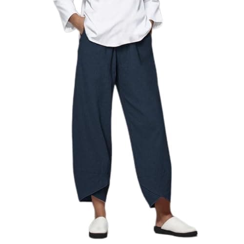 Xoxingysm HighWAIST Linen WideLeg Pants for Women Boho Summer Crop Trousers