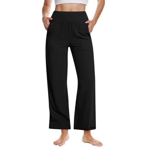 Yxyzogd Wide Leg High Waisted Yoga Pants for Women Tummy Control with Pockets
