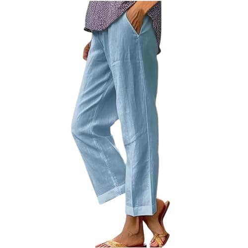 2024 Women's High Waisted Crop Linen Pants Solid Comfy Casual