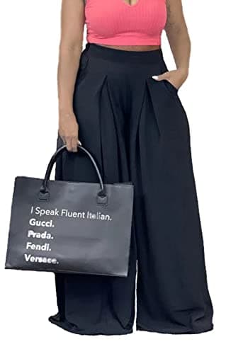 Miiyana Plus Size High Waisted Wide Leg Palazzo Trousers