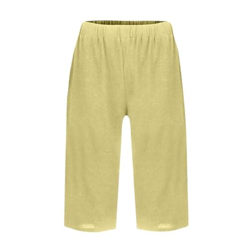 Yxzogd 2025 Women's Summer Cotton Linen Elastic Waist Basic Plus Size Short Pants with Pockets