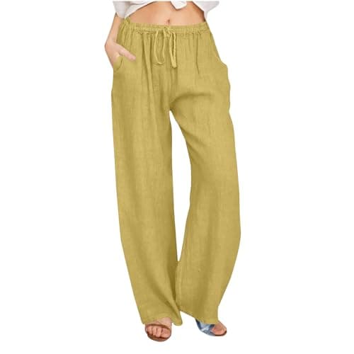 Yxzogd Women's Wide Leg Elastic Drawstring Linen Pants with Pockets