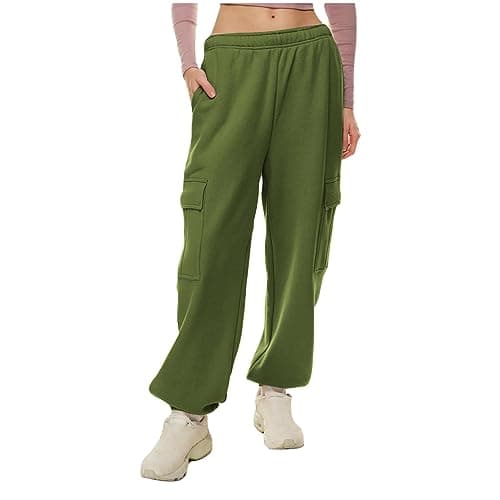 SMIDOW Women's High-Waisted Fleece Baggy Sweatpants Cargo Casual Joggers