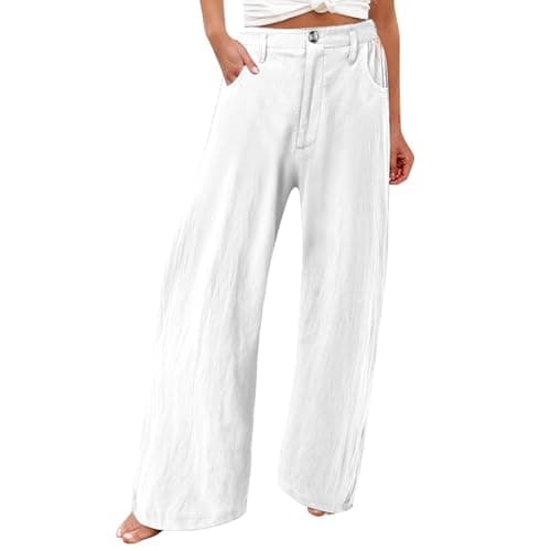 Women's Cotton Linen Wide Leg Trousers for Work