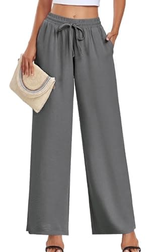 YVH Women's Casual Loose Fit Palazzo Pants with Pockets Elastic Waist