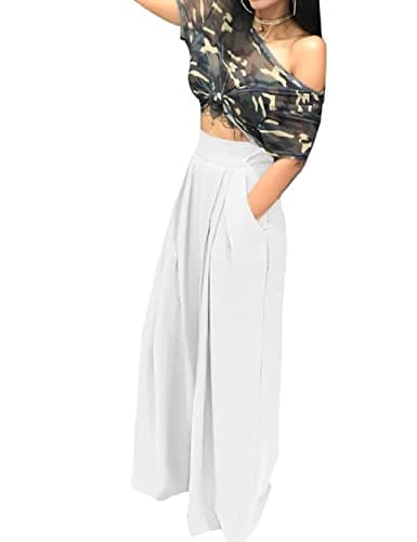 Adilaca Women's Wide Leg Pants - Flowy High Waisted Casual Palazzo