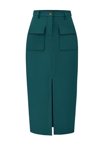 Women's High Waisted Cargo Midi Skirt with Pockets