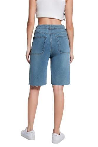 Allimy Women's Denim Cargo Knee-Length Shorts with Pockets