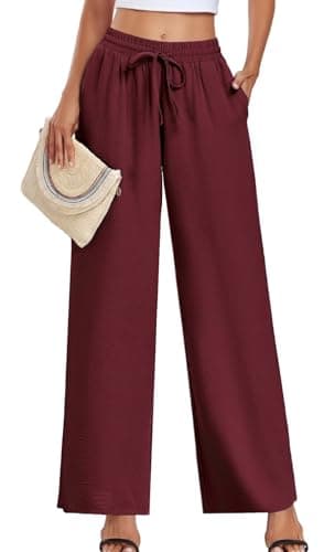 YVH Women's Casual Loose Fit Palazzo Pants with Pockets Elastic Waist