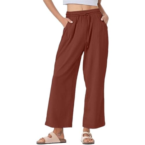 Trendy Women's Wide Leg Linen Pants with Elastic Waistband
