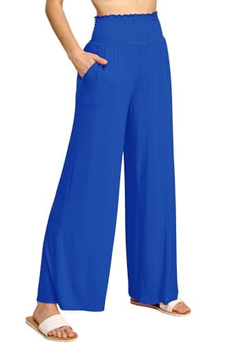 Johnny Women's Elastic High-Waisted Palazzo Pants with Pocket