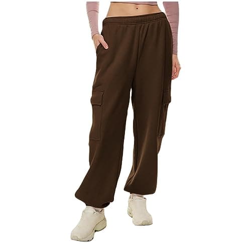 SMIDOW Women's High-Waisted Fleece Baggy Sweatpants Cargo Casual Joggers