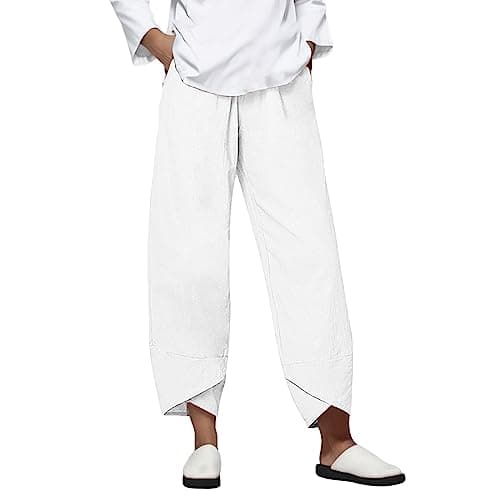 Casual Women's Cotton Linen Capri Pants with Pockets