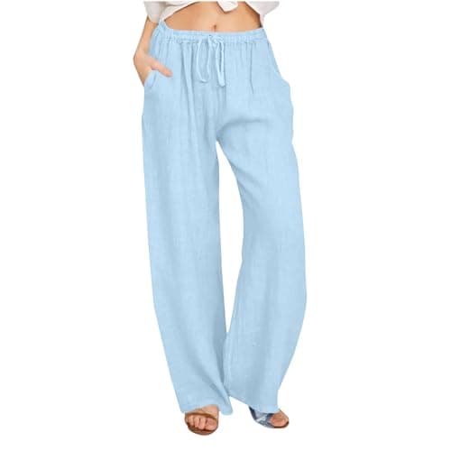 Yxzogd Women's Wide Leg Elastic Drawstring Linen Pants with Pockets