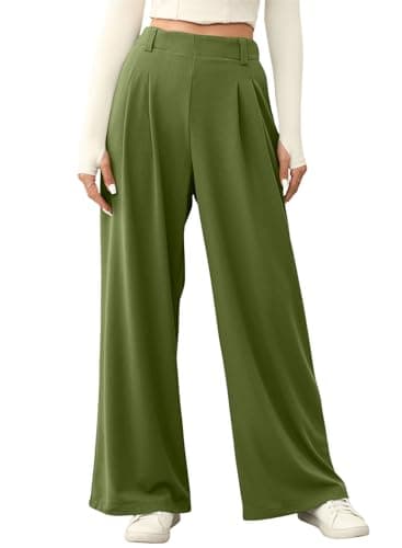 EVALESS Women's High Waisted Wide Leg Waffle Knit Palazzo Pants with Pockets