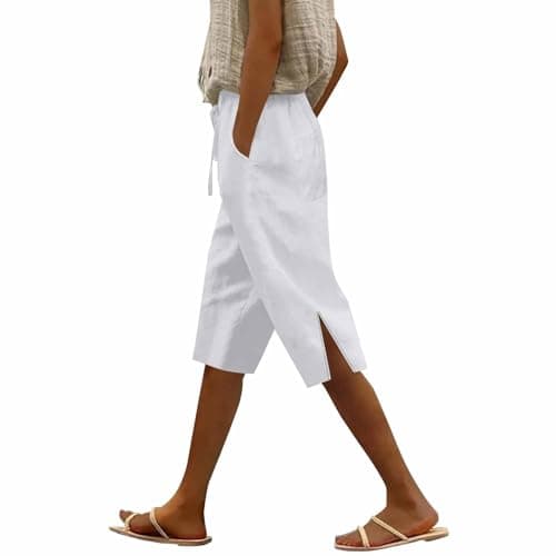 Lightweight Women's Knee-Length Bermuda Shorts in Linen with Pockets