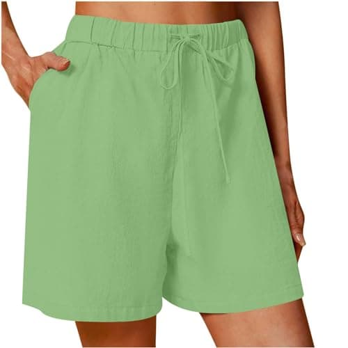 Sktremeuru Lightweight Linen Shorts for Women Elastic Waist Casual ShortsSummer Pockets