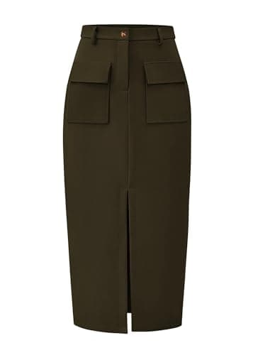 Women's High Waisted Cargo Midi Skirt with Pockets