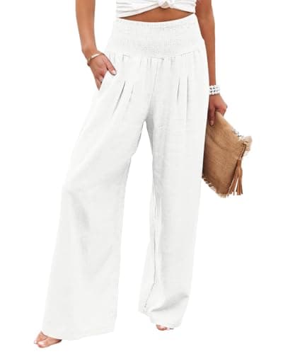 Angerella Women's Elastic High-Waisted Palazzo Pants with Pockets