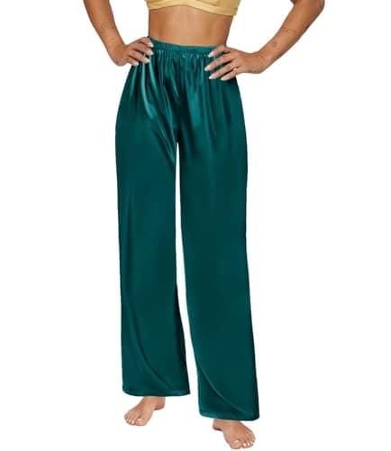 SWOMOG Women's Silk Satin Pajama Pants Elastic Waist
