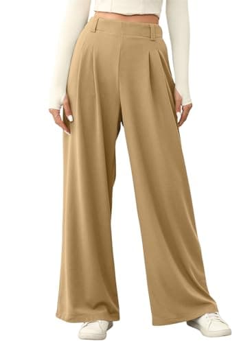 EVALESS Women's High Waisted Wide Leg Waffle Knit Palazzo Pants with Pockets