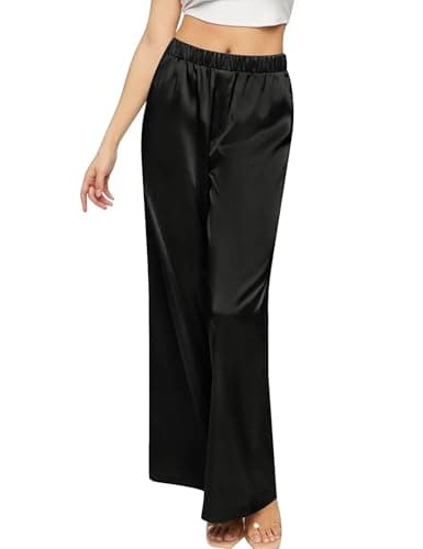 SWOMOG Women's Silk Satin Pajama Pants Elastic Waist