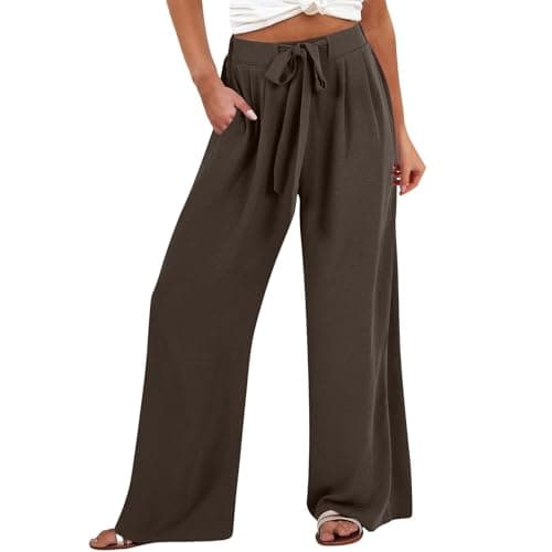 GOKKILRW Women's Summer High Waist Linen Drawstring Palazzo Pants