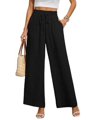 CZYINXIAN Women's Wide Leg Casual Pants with Adjustable Elastic Waist and Pockets
