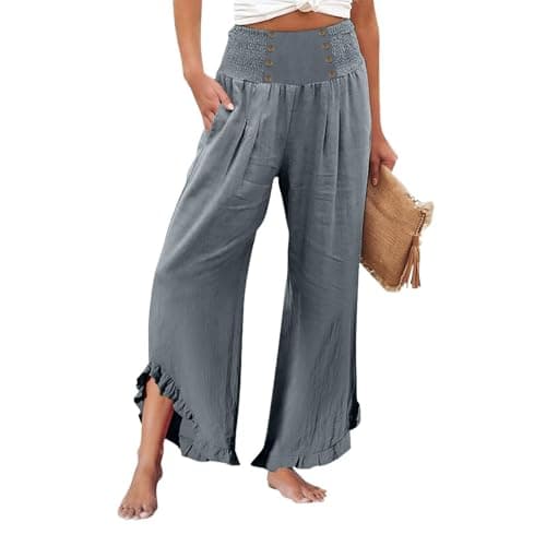 GOKKILRW Women's Lightweight Boho Linen High Waist Flowy Palazzo Pants