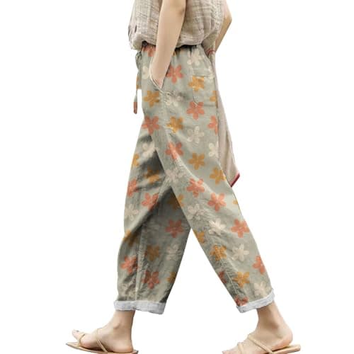 Boho Striped Linen Pants for Women Summer Casual Beach