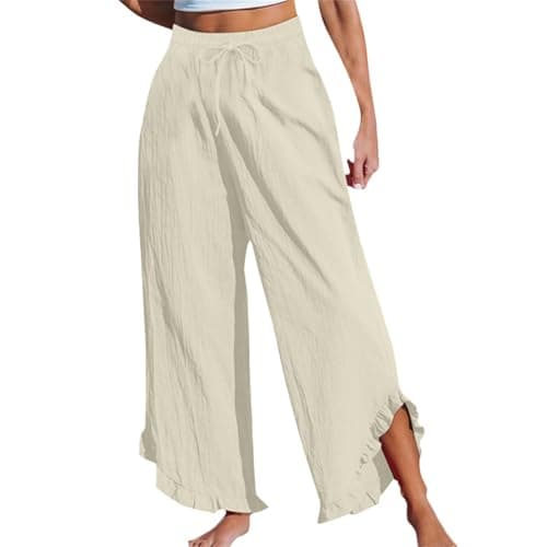 GOKKILRW Women's Lightweight Boho Linen High Waist Flowy Palazzo Pants