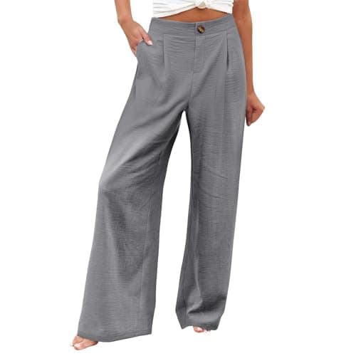 Stylish Women's Wide Leg Office Pants with Pockets Solid Slacks
