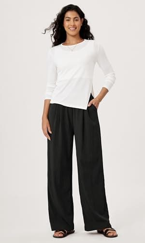 ODODOS Women's Wide Leg Crinkle Pockets Comfortable High Waist Pants