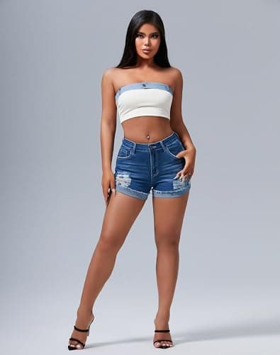 Rosswear Women's Ripped Mid Rise Stretch Denim Shorts