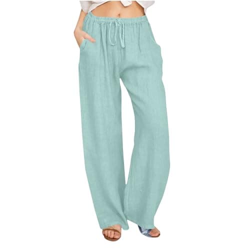 Yxzogd Women's Wide Leg Elastic Drawstring Linen Pants with Pockets