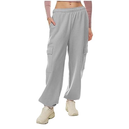 SMIDOW Women's High-Waisted Fleece Baggy Sweatpants Cargo Casual Joggers