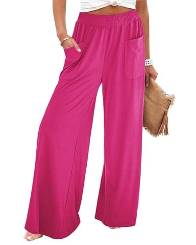 GRAPENT High-Waisted Smocked Elastic Waist Wide Leg Pants
