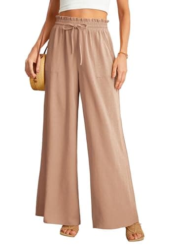 JINKESI Women's High-Waist Wide Leg Loose Pants with Adjustable Ties