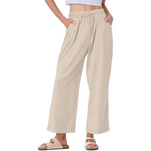 Trendy Women's Wide Leg Linen Pants with Elastic Waistband
