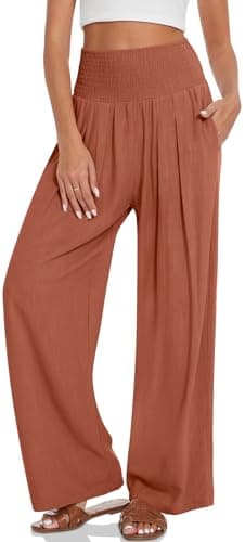TARSE Women's Summer Linen Palazzo Pants with Pockets