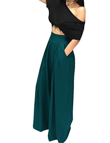 Adilaca Women's Wide Leg Pants - Flowy High Waisted Casual Palazzo